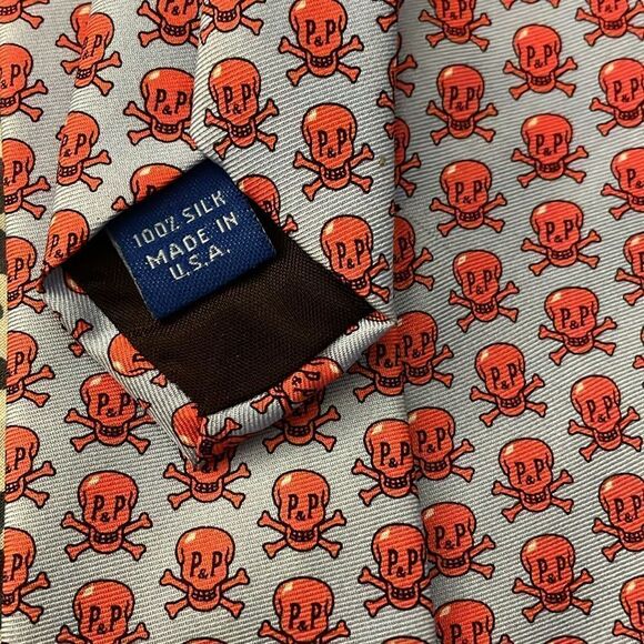 Prep & Pauper Philadelphia Silk Necktie Skull Crossbone Print - Picture 5 of 6